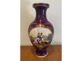 Antique Hand-painted' Three   Young Maidens' Purple Porcelain Vase W/ Makers Markings