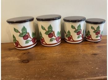 Vintage Franciscan Rose Pattern Canisters W/ Wood Lids