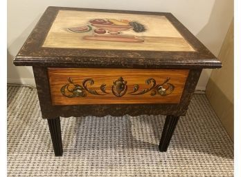 Hand-Painted Wood Table W/ Fruit Bowl Design