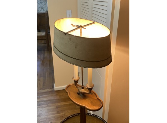 Antique 1930s Adjustable Floor Lamp With Tiin  Shade-oval Wood