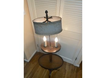Antique 1930s Adjustable Floor Lamp With Tiin  Shade-Round Wood