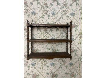 Vintage Wood And Wicker Two Level Shelf