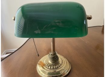 Vintage Bankers Style Green Glass And Brass Desk  Lamp