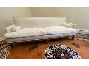 Vintage Mid-Century White Fabric Sculptured Arm Sofa!