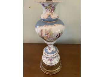 Antique Porcelain Lamp With French Hand Painted Sceen