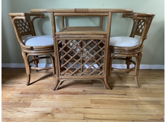 Vintage Bamboo & Glass Top Table-Three Piece Table & Two Chairs-Bistro Set!