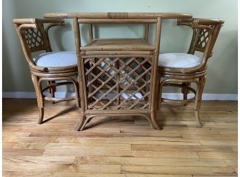 Vintage Bamboo & Glass Top Table-Three Piece Table & Two Chairs-Bistro Set!