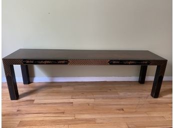 Vintage 'DREXEL' Hand- Painted Asian Chinoiserie Coffee Table W/ Custom Glass Top