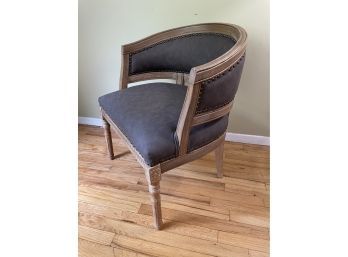 Contemporary Modern Style Barrel Shape Armchair With Nail Heads-Dark Grey