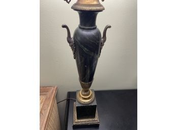 Antique Neo-Classical Bronze W/ Marble Base Table Lamp W/ Shade. 1 If 2