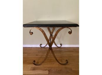Vintage ' X'  Base Iron & Marble   Top- End  Table