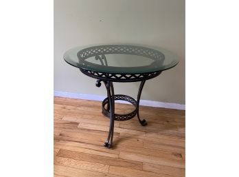 Vintage Cast Iron Base Table  With Circular Glass Top