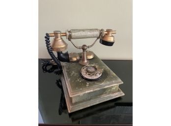 Vintage Marble Telephone With Rotary Dial !
