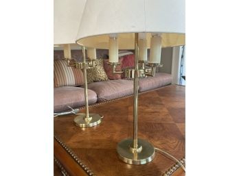 'HANDSEN LAMPS INC. NY' Matched Pair Of Brass Table Lamps With Shades!