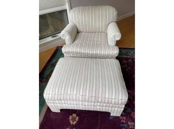 Custom Chesterfield Arm Chair W/ Matching Ottoman- Grey Tines Pin Stripes!