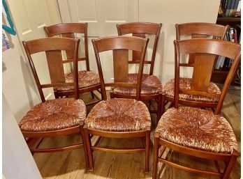 Vintage Collection Of Six Wood Chairs With Rush Seats