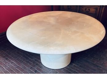 1970's Decorator Faux Marble Top Round Single Pedestal   Dining Table With Table Leaves!