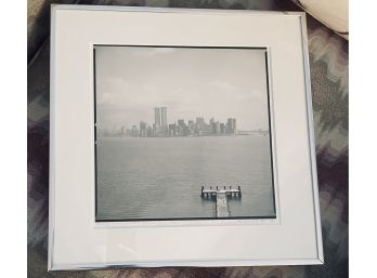 Vintage 1992 Black & White Photo -New York Skyline Featuring World Trade Center- Framed & Signed