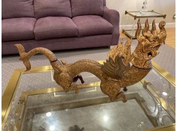 Spectacular Wood & Gold Gilt Asian Style Dragon Sculpture!