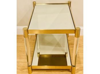 Contemporary Modern Quality   End   Table- Polished Brass, Lucite & Mirror      1 Of 2  $1272.00