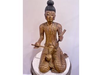 Vintage Cambodian (Khymer) Sculpture-Kneeling Banjo Player