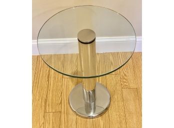 Contemporary Modern Chrome & Glass Circular Side Table