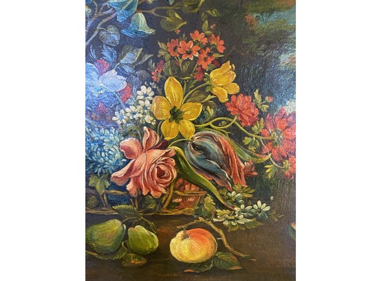 Antique 19th Century Oil Painting- Fragment -Fruits  &  Floral Oil Painting