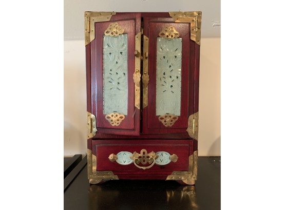Vintage Rosewood & Jade Asian Style Jewelry Box