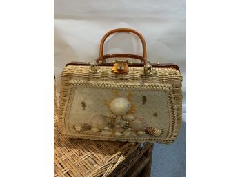 Vintage Hong Kong Straw Bakelite & Shell Handbag