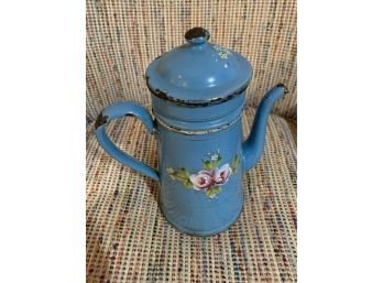 Antique French Coffee Pot-Blue Enamel