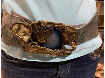 Vintage Arts & Crafts Made In Brazil Ladies Belt W/Natural Stone