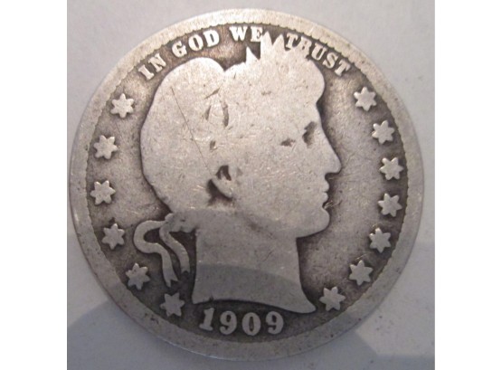 1909 Authentic BARBER Quarter $.25 United States
