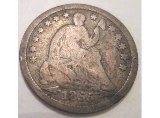 1855 Authentic SEATED LIBERTY HALF Dime $.05 United States