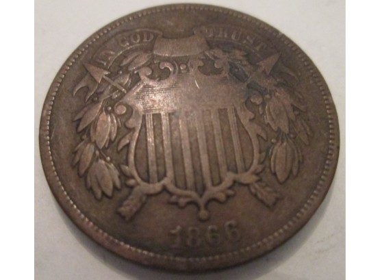 1866 Authentic SHIELD TWO CENT $.02 United States