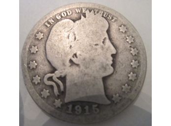 1915Authentic BARBER Quarter $.25 United States