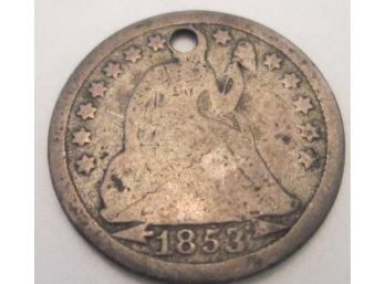 1853 Authentic SEATED LIBERY DIME $.10 LOVE TOKEN United States
