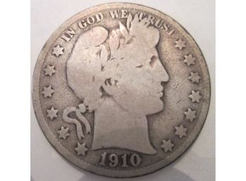 1910-S Authentic BARBER Half Dollar $.50 United States