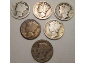 LOT 6 COINS: 1923, 24, 25, 26, 27, 28-S Authentic MERCURY DIMES $.10 United States