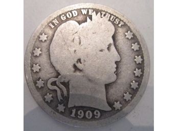 1909 Authentic BARBER Quarter $.25 United States