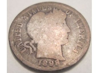 1898 Authentic BARBER DIME $.10 United States