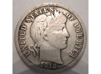 1912-D Authentic BARBER DIME $.10 United States