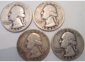 LOT 4 COINS: 1941, 42, 43-S, 44 Authentic WASHINGTON Quarters $.25 United States