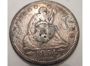 1854 Authentic SEATED LIBERY Quarter $.25 LOVE TOKEN United States