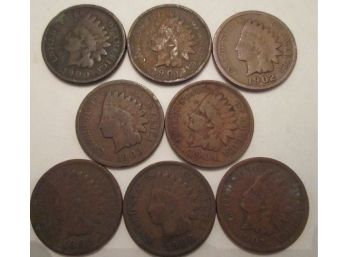 8 COIN LOT! 1900 - 1907 Authentic INDIAN HEAD CENT $.01 United States