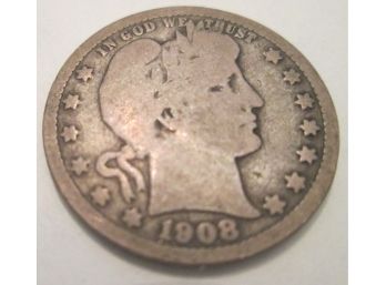 1908-O Authentic BARBER Quarter $.25 United States