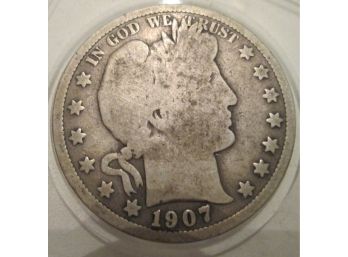 1907-S Authentic BARBER Half Dollar $.50 United States
