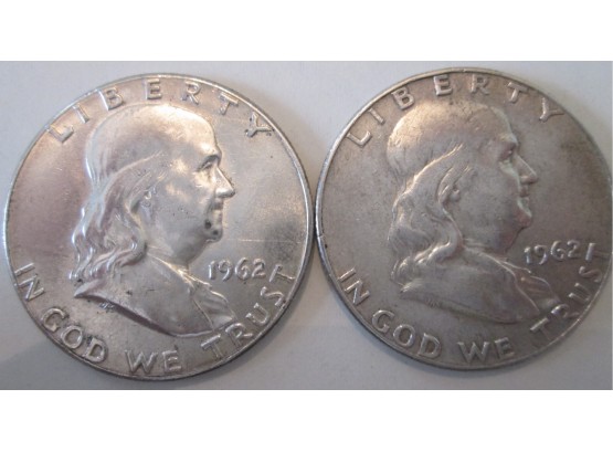SET 2 COINS: 1962 P & 1962 D Authentic FRANKLIN Half Dollars $.50 United States