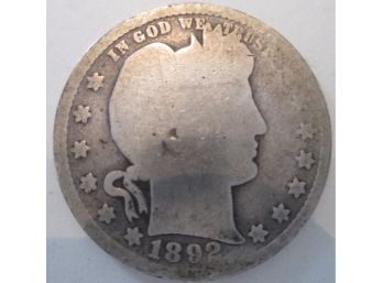 1892 Authentic BARBER Quarter Dollar $.25 United States