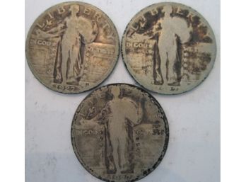 SET 3 COINS: 1927P, 1927D & 1927S Authentic STANDING LIBERTY SILVER Quarters $.25 United States