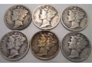 SET 1934, 1935, 1936, 1937, 1938 & 1939 Authentic MERCURY DIMES $.10 United States